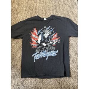 Ted Nugent 2013 Tour Shirt USA Flag Wings Guitar Graphic Rock Tee Size L